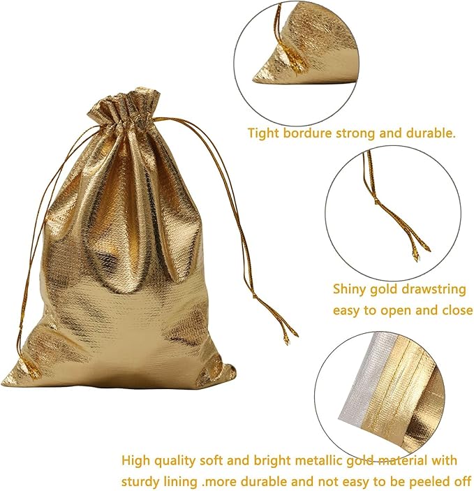 Pack of 100 4"x 6" Heavy Duty Gold Drawstring Organza Jewelry Pouches Wedding Party Christmas Favor Gift Candy Chocolate Bags-VivaGrace Women