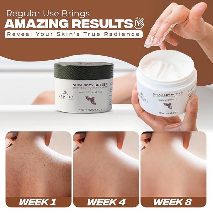 AZMERA Handcrafted Whipped Shea Body Butter – Refreshing Mint & Eucalyptus Scented Moisturizer for Dry, Sensitive Skin, Argan Oil & Vitamin E – Vegan, Non-Greasy Skincare – 8.82 oz-VivaGrace Women