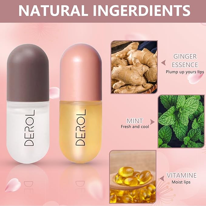 DEROL 2Pcs Natural Lip Plumper, Plant Extracts Plumping Lip Serum, Lip Enhancer Including Day and Night Lip Plumping Balm, Lip Care Serum for Fuller & Hydrated Sexy Lip (5.5MLX2)-VivaGrace Women