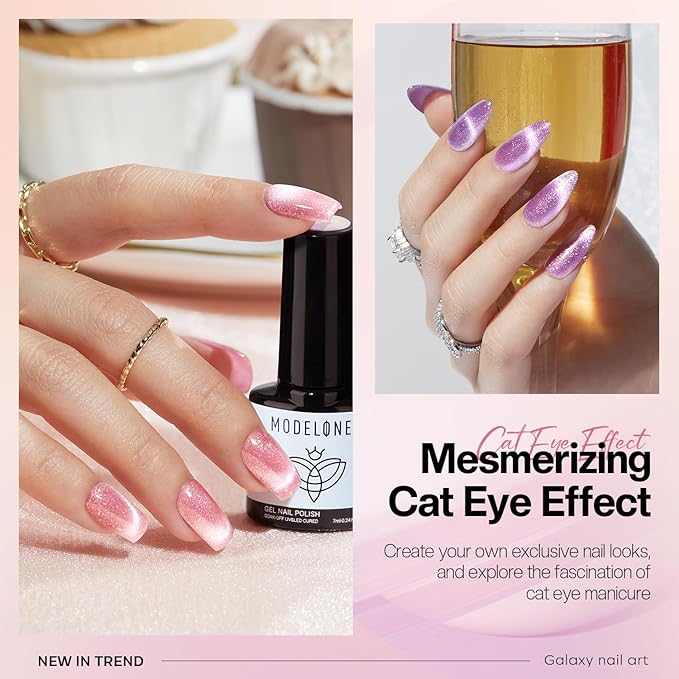 modelones Holographic Glitter Cat Eye Gel Nail Polish Kit 6 Colors with Magnet Romantic Rainbow Galaxy Series Pastel Gel Polish Soak Off Led Gel Nail Polish Set Nail Art Gel Manicure Salon DIY Gifts-VivaGrace Women