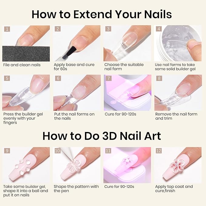 MIZHSE 100g Solid Builder Gel for Nails, Large Capacity Clear Hard Gel 3D Sculpting for Nail Art U V LED Builder Kit with 3D Silicone Pen, for Salon Home DIY-VivaGrace Women