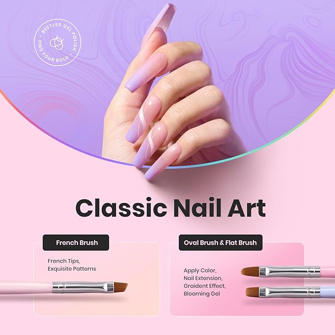 Beetles Nail Art Brushes, 6pcs Nail Art Tool Set, Nail Double-headed Dotting Tools, Striping Nail Art Brushes for Long/Short Lines, Nail Drawing Pen with Nail Brush Holder&Palette For Nail Design-VivaGrace Women