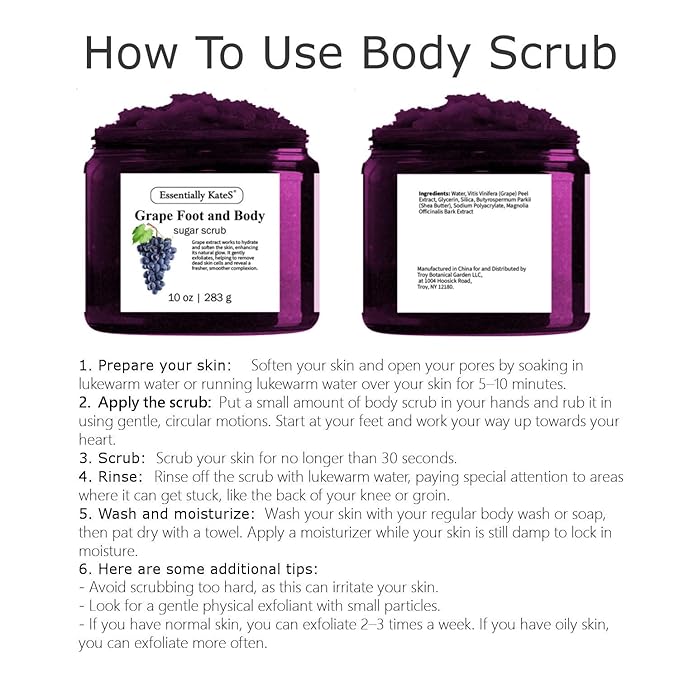 Grape Body & Foot Scrub 10 oz - Improves the elasticity and firmness of skin - Removes dead skin cells, and tighten and tone skin - The best stocking stuffer.-VivaGrace Women
