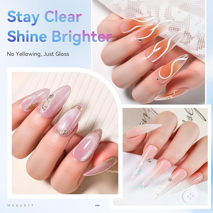 Makartt 2 Pcs Gel Top Coat and Base Coat Set - No Wipe Shine Finish Soak Off Base Top Coat Long Lasting for Gel Nail Polish, LED UV Lamp Need, Salon Quality Nail Manicure Gifts, 10ML-VivaGrace Women