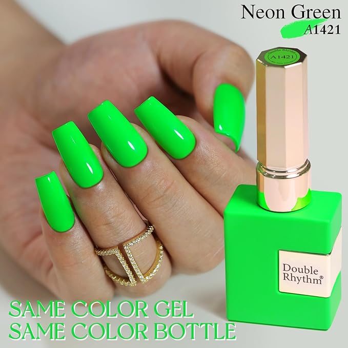Double Rhythm Translucent Gel Polish Sheer Neutral Natural Light Milky Same Color Same Bottle 15ML Jelly UV Nail Polish Nail Art DIY at Home (Neon Glow Green-A1421)-VivaGrace Women