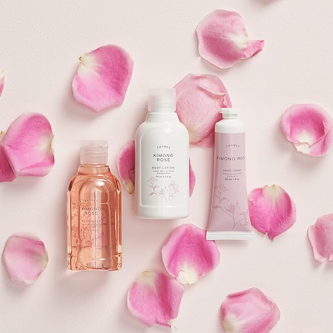 Thymes Travel Set and Beauty Bag - Contains Body Wash, Body Lotion & Hand Cream - Kimono Rose-VivaGrace Women
