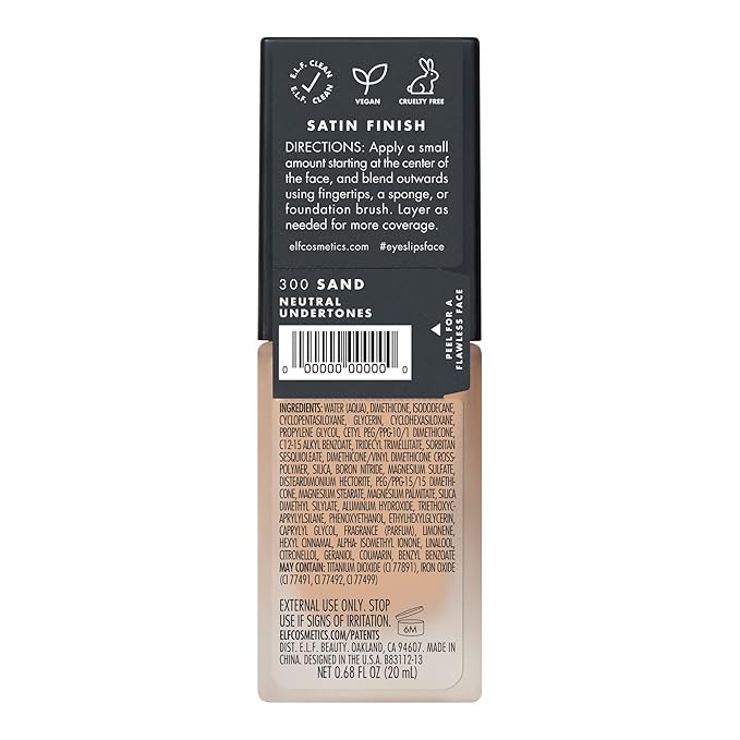 e.l.f. Flawless Finish Foundation, Lightweight & Medium Coverage, Semi-Matte Finish, Sand, 0.68 Fl Oz (20mL-VivaGrace Women
