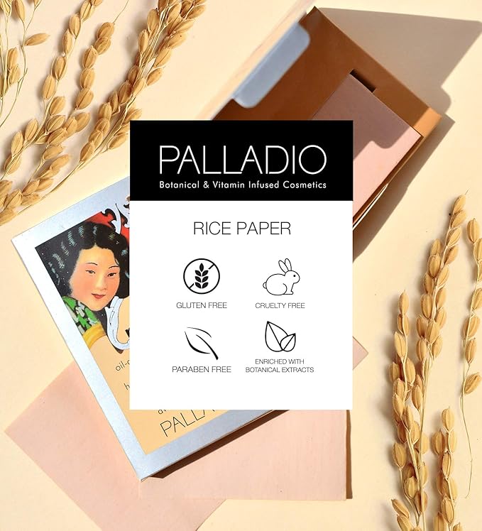 Palladio Rice Paper Facial Tissues for Oily Skin, Face Blotting Sheets Made from Natural Rice, Oil Absorbing Paper with Rice Powder, 2 Sided, Instant Results, Natural, 40 Count, Pack of 6-VivaGrace Women
