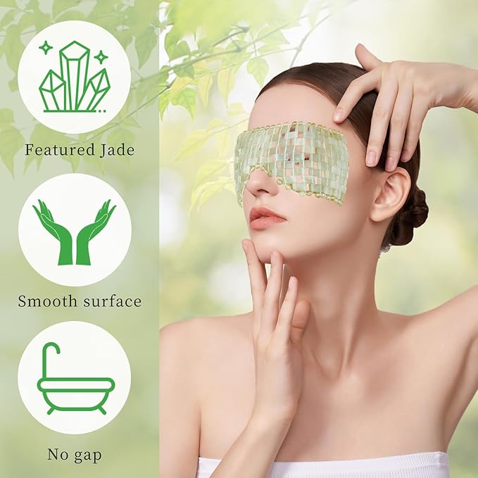 Jade Eye Mask, Eye Mask for Relaxation, Reusable Jade Eye Mask Hot or Cold Using Jade Mask Eyes Sleeping Mask for Alleviate Puffiness Face Massage Relax Eyes Meditation Beauty-VivaGrace Women