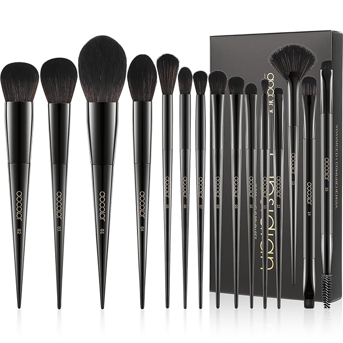 Docolor Makeup Brushes 15Pcs Obsidian Makeup Brush Set Premium Synthetic Powder Kabuki Foundation Contour Blush Concealer Eye Shadow Blending Eyeliner Crease Eyebrow Make Up Brush Kit-VivaGrace Women