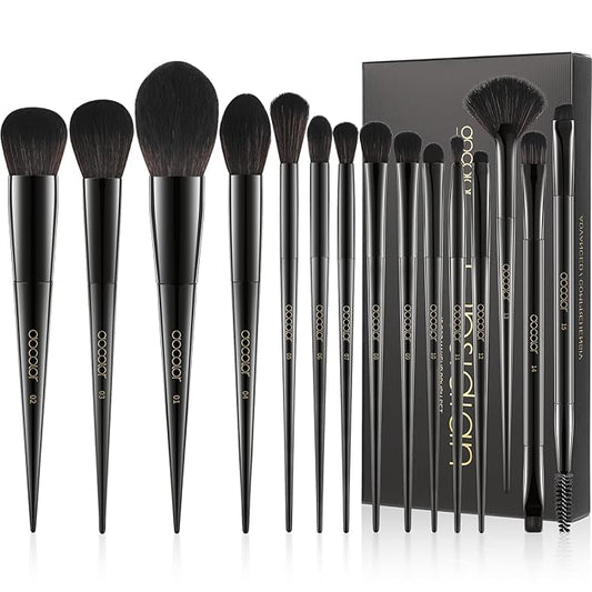 Docolor Makeup Brushes 15Pcs Obsidian Makeup Brush Set Premium Synthetic Powder Kabuki Foundation Contour Blush Concealer Eye Shadow Blending Eyeliner Crease Eyebrow Make Up Brush Kit-VivaGrace Women