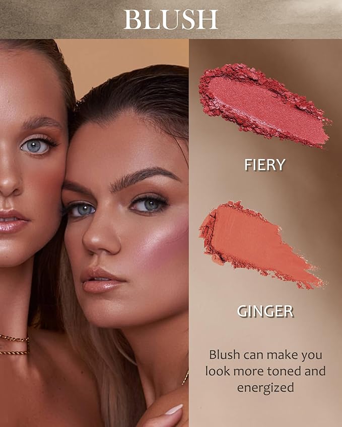 Matte Blush Powder Palette-2Colors Cruelty-Free Buildable Facial Cheek Blusher Pressed Powder Light Luxury Blush Contour Palette for Face,Longlasting Makeup Palette,Valentine's Day Gift for Women-04-VivaGrace Women