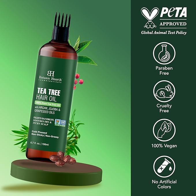 Botanic Hearth Tea Tree Oil For Hair (6.7 Fl Oz) | With Jojoba & Grapeseed Oils | Soothes Itchy Scalp & Fights Dandruff | Non Gmo Verified-VivaGrace Women