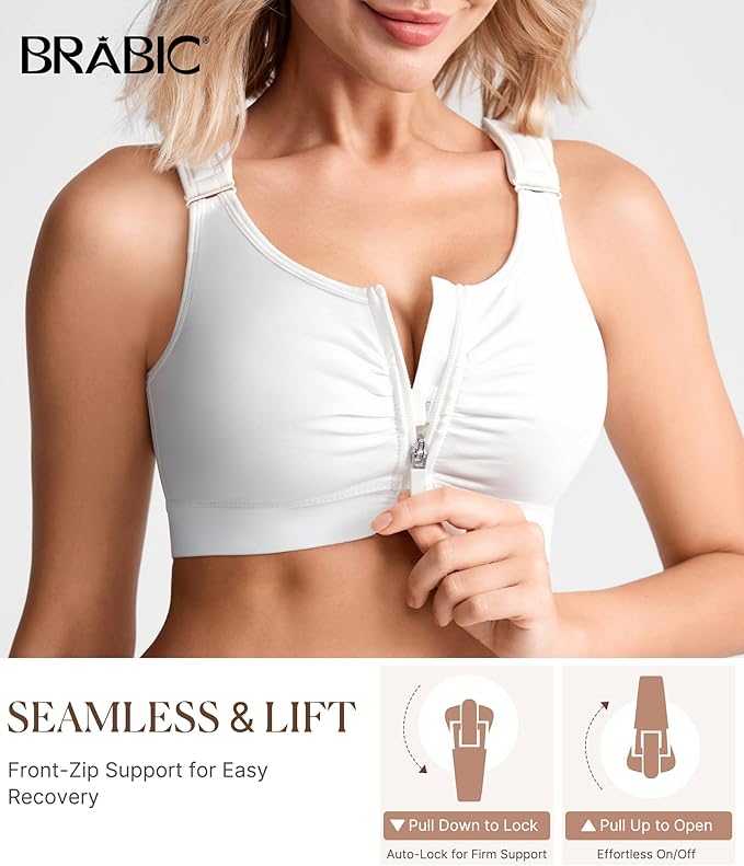 BRABIC Zip Front Closure Everyday Bra for Women Post Surgery Compression Support with Adjustable Straps Wirefree-VivaGrace Women