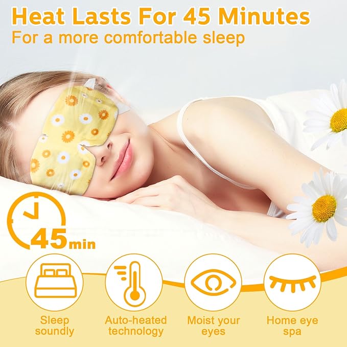 50 Packs Steam Eye Mask for Dry Eyes Spa Warm Sleep Eye Mask Self Heating Disposable Eye Masks for Home Office Travel Eyestrain Relieve (Chamomile Scent)-VivaGrace Women