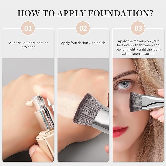 DUcare Foundation Brush Contour Bronzer Self Tanner Makeup Brushes for Liquid Makeup Flat Top Professional Buffing Blending Mineral Powder Face Brush, Black-VivaGrace Women