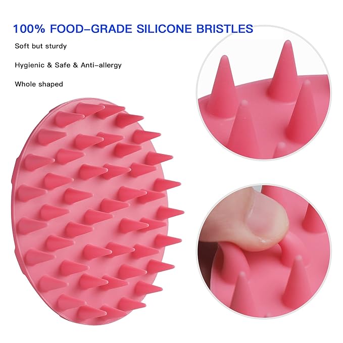 INNERNEED Scalp Massager Shampoo Brush, Wet & Dry Manual Scalp Care Head Scrubber Hair Washing, Soft Silicone Bristles, for Hair Growth, Dandruff Removal, Comfortable for All Hair Types (Pink)-VivaGrace Women