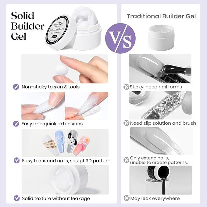MIZHSE Solid Builder Gel, Non-Sticky White Sculpting Gel for Nails, 3D Nail Art Building Carving Modeling Hard Nail Extension Soak Off U V/LED Salon Home DIY 15g/0.5oz-VivaGrace Women