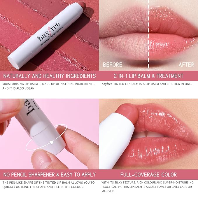 Tinted Lip Balm Plumper, Glossy, Pump Lips, Lightweight, Moisturize & Tint with Jojoba Seed Oil, Vegan Lipbalm Lip Care, Pink Rose-VivaGrace Women