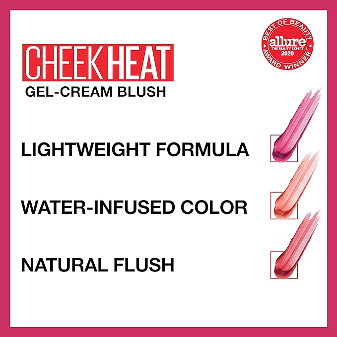 Maybelline Cheek Heat Gel-Cream Blush Makeup, lightweight, Breathable Feel, Sheer Flush Of Color, Natural-Looking, Dewy Finish, Oil-Free, Rose Flush, 1 Count-VivaGrace Women