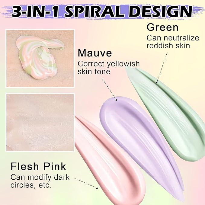 3 In 1 Color Corrector Makeup Primer Color Correcting Primer Cream Tinted Moisturizer Brightening Primer Facial Serum Isolation Cream Neutralizes Skin Tone for Face Before Makeup Base Cream-VivaGrace Women