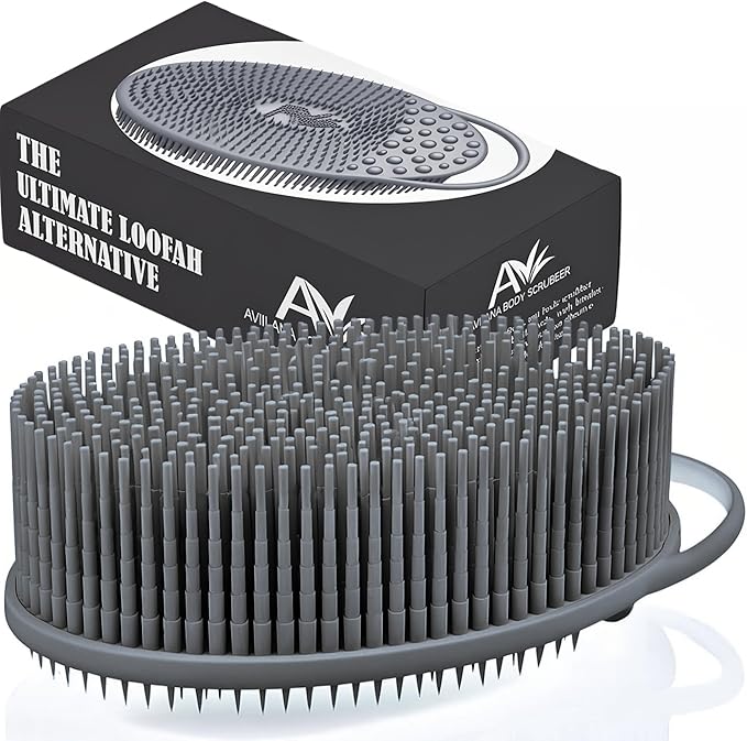 Avilana Silicone Body Scrubber – Gentle Shower Brush & Loofah Alternative- Food Grade & Lab Tested – Fast-Drying, Hygienic, BPA-Free Silicone Body Gentle Exfoliator (Gray, Exfoliate)-VivaGrace Women