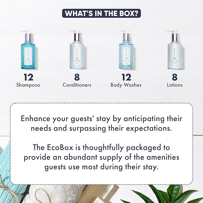 1-Shoppe Infuse 40 Piece Ecobox All-In-Kit | White Tea and Coconut Soap | 12 Shampoo, 8 Conditioner, 12 Body Wash & 8 Lotion | 10oz Hotel Soaps and Toiletries Bulk | Personal Care Products-VivaGrace Women