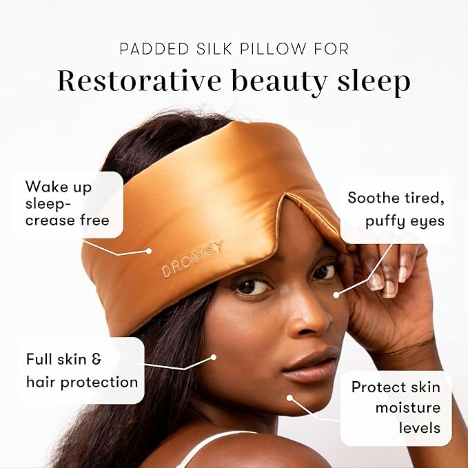 DROWSY Silk Sleep Mask. Face-Hugging, Padded Silk Cocoon for Luxury Sleep in Total Darkness. (Pumpkin Spice)-VivaGrace Women