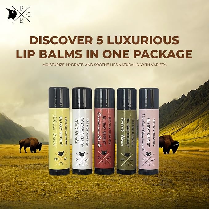 Pure Bison Tallow Lip Balm Set (5 pack) - Moisturizing, Non-Habit Forming, Soothes Chapped Lips, Hydrating-VivaGrace Women