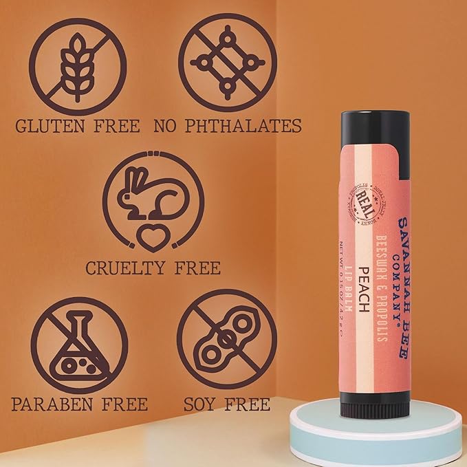 Savannah Bee Lip Balm Hanger 0.15 oz - Invigorating Mint Flavor - Natural Ingredients for Supple, Soft Lips - Convenient Hanger Design (.15 Oz, Peach)-VivaGrace Women