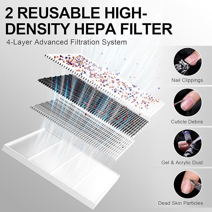 L'UGX Rechargeable Nail Dust Collector with 2 Reusable Filter, Professional Nail Vacuum Dust Collector Nail Tech Fan Extractor Powerful Suction Machine, Perfect for Home Salon Use-VivaGrace Women