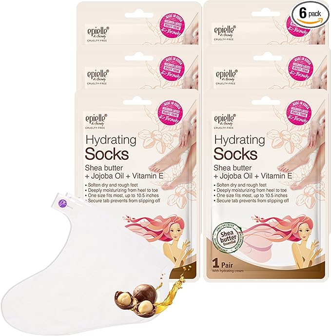 Epielle Hydrating Foot Masks 6 Pairs, Deep Moisturizing Socks for Dry Feet & Cracked Heels, Relieve and Soften with Shea Butter & Jojoba Oil, Korean Skin Care, Spa Set, Self Care Gifts for Women-VivaGrace Women