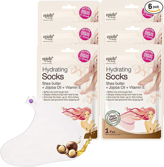 Epielle Hydrating Foot Masks 6 Pairs, Deep Moisturizing Socks for Dry Feet & Cracked Heels, Relieve and Soften with Shea Butter & Jojoba Oil, Korean Skin Care, Spa Set, Self Care Gifts for Women-VivaGrace Women