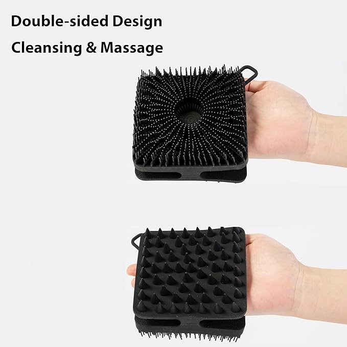 2 PC Silicone Exfoliating Body Scrubber, Silicone Body Shampoo Brush, Soft Silicone Loofah for Sensitive Skin, Shower Silicone Hair Scalp Massager, Easy to Clean, Lather Well(Black&Green)-VivaGrace Women