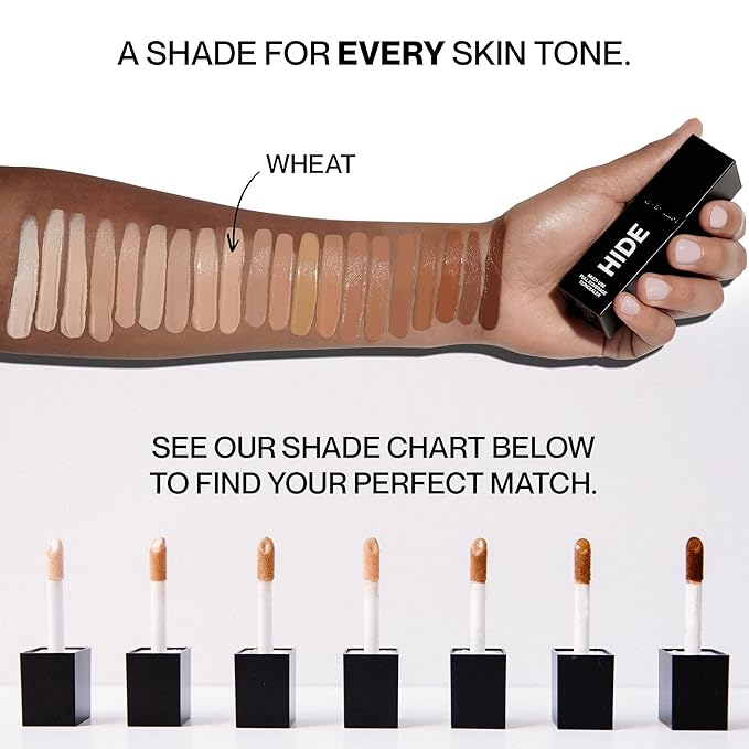HIDE Liquid Concealer, Medium to Full Coverage Concealer for Blemishes, Under Eye Dark Circles & Scars, Oil Free Concealer, Wheat (See Shade Finder), 0.5 fl oz-VivaGrace Women