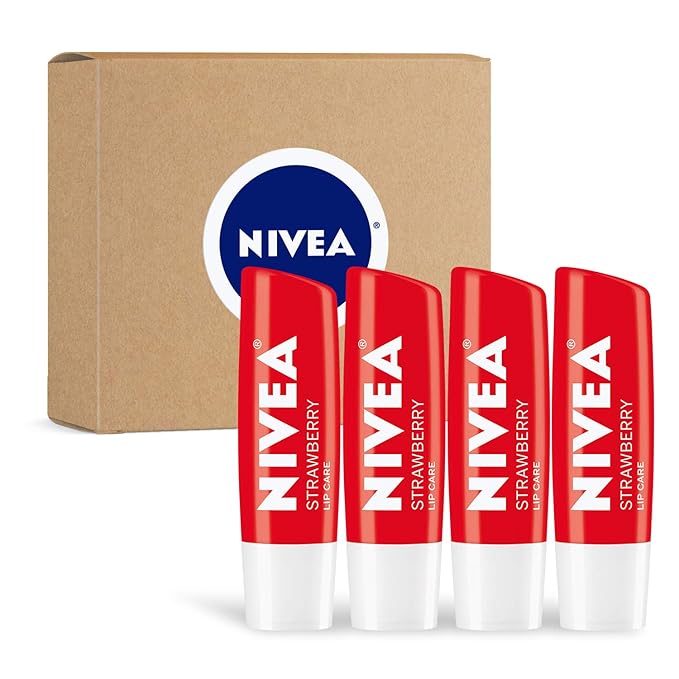 NIVEA Strawberry Lip Care - Tinted Lip Balm for Beautiful, Soft Lips - Pack of 4-VivaGrace Women