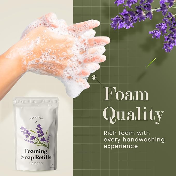 Foaming Hand Soap Refills – Rich, Moisturizing Lather in Lavender Scent, Works with Dispensers, 10 count