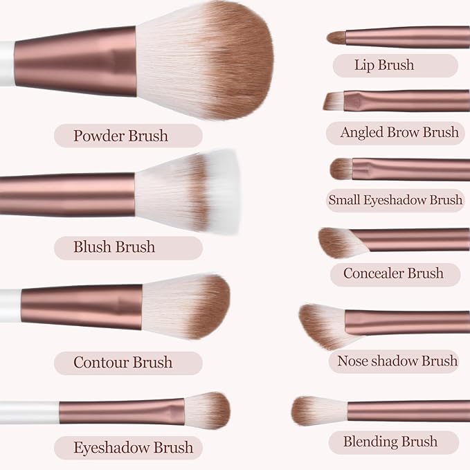 Makeup Brushes Set With Case 10Pcs White Makeup Brush Kit Foundation Eyeshadow Powder Blending Kabuki Eyebrow Eyelash Brushes Cosmetic Brush Travel Kit Gift (White+Brown)-VivaGrace Women