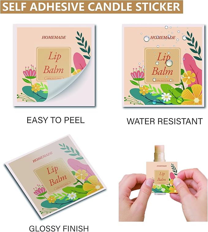 CRASPIRE Lip Balm Labels 80pcs Homemade Lip Balm Labels 2” Clear Lip Balm Labels for Tubes Printable Waterproof Lip Balm Stickers Labels for Lip Balm Handcream Candle Container（Flowers-Orange Yellow）-VivaGrace Women
