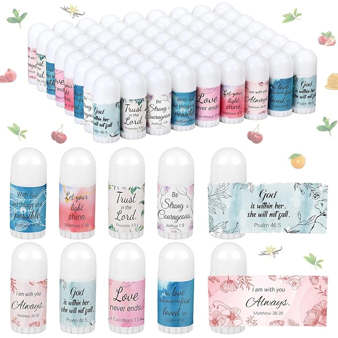 72 Pcs Mini Lip Balm Bulk Gift, 8 Flavors, Christian Themed, Moisturizing for All Skin Types-VivaGrace Women