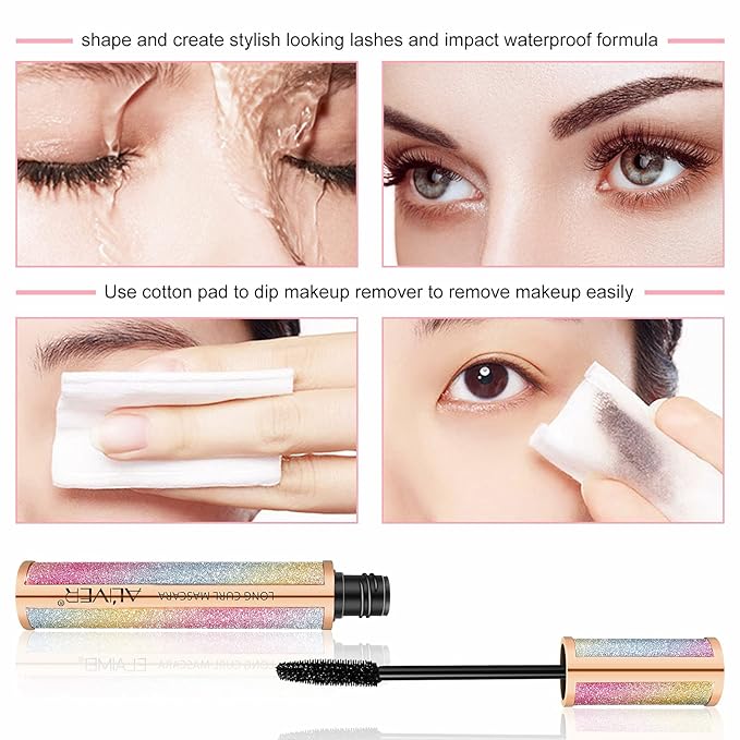 4D Silk Fiber Lash Mascara - Luxuriously Longer, Voluminous Eyelashes, Waterproof Tubing Mascara in Black, Natural Lengthening, Smudge-proof, Hypoallergenic, No Clumping, Easy to Apply & All Day Full