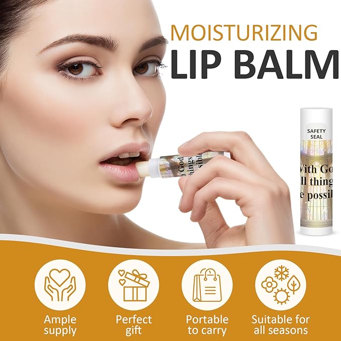 DMSKY 60 Lip Balm Bulk, Christian Gift for Women Men Faith Religious Moisturizing Lip Care Product Stocking Stuffers with Inspirational Scripture Happy Moment Praise God for Friend-VivaGrace Women
