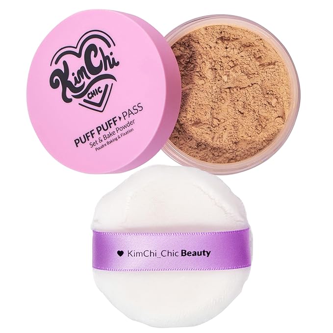 Kimchi Chic Beauty Puff Puff Pass Set and Bake Powder, Loose Face Powder with Extra Fluffy Setting Powder Puff, Soft Tan Face Makeup for Uneven Skin Tone, 05 Suntan-VivaGrace Women