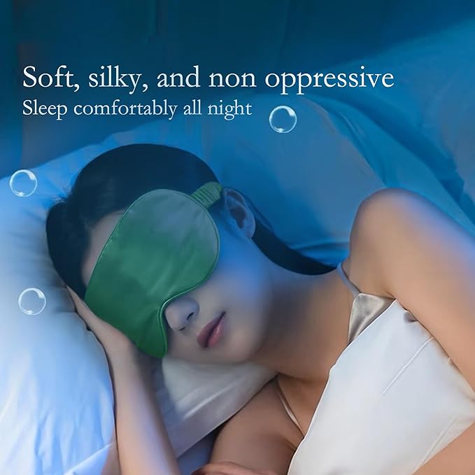 Silk Eye mask for Sleeping Light Blocking for Bedroom, Plane Travel Satin Sleep mask Women Mens,Blackout to Help You deep Sleep (Green)-VivaGrace Women