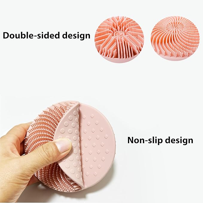 2 PC Silicone Exfoliating Body Scrubber, Silicone Body Shampoo Brush, Soft Silicone Loofah for Sensitive Skin, Shower Silicone Hair Scalp Massager, Easy to Clean, Lather Well(Pink&Black)-VivaGrace Women