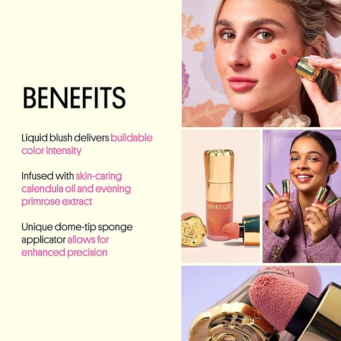Winky Lux Cheeky Rose Liquid Blush, Gel Cream Blush Wand, Blendable & Buildable Pigment, Long Lasting Weightless Velvet Finish, Deep Coral Blush, Darling-VivaGrace Women