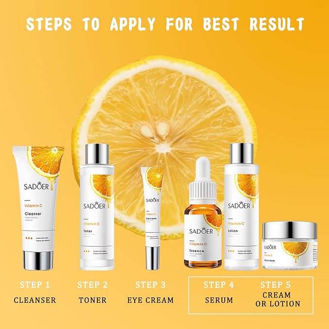 Vitamin C Daily Skin Care Set Daily Moisturizing & Nourishing Fresh Orange Essence Skin Care Set Vitamin Essence Six-piece Set-VivaGrace Women