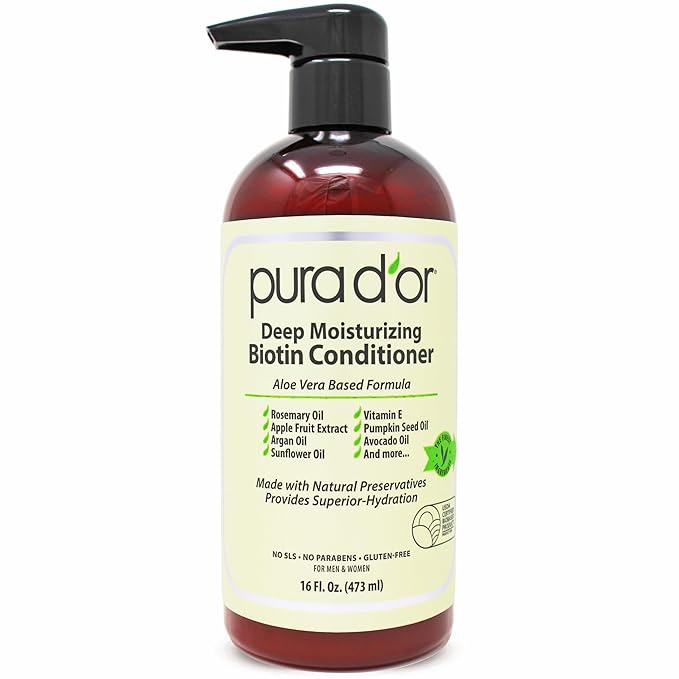 PURA D'OR Deep Moisturizing Biotin Conditioner Thickens, Softens, & Moisturizes Dry, Frizzy, Damaged Hair w/Argan Oil, Pumpkin, Rosemary, Honeysuckle, Vitamin E, Men & Women, 16oz-VivaGrace Women