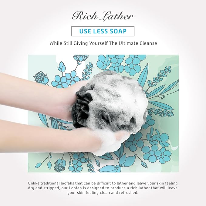 Spongentle Charcoal Bamboo Premium Deep Cleansing Loofah Sponge for Radiant Skin, Pack of 4, Bath and Shower, Exfoliating Body Scrubber, Beautiful Colors for Women and Men-VivaGrace Women