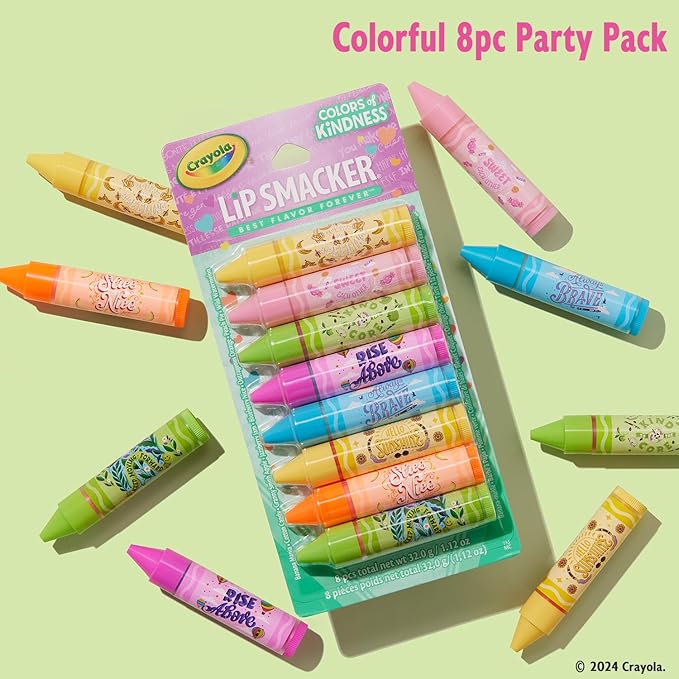 Lip Smacker Crayola Party Pack - 8 Moisturizing Lip Balms, Hydrating & Protecting, Fun Flavors, Glossy Finish, Cruelty-Free - Color of Kindness-VivaGrace Women